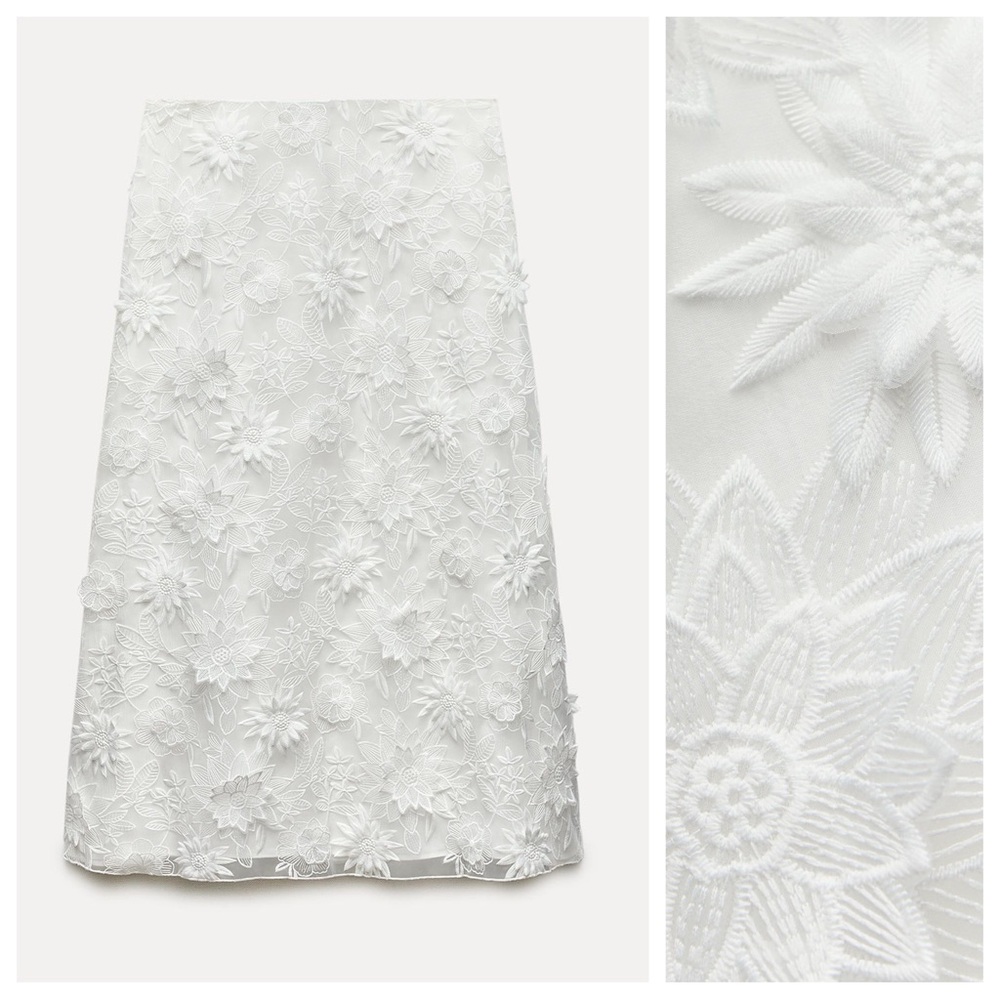NWT. Zara ZW Collection Embroidered Midi Skirt. Size S. - Picture 6 of 13